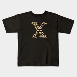 Letter X Leopard Cheetah Monogram Initial Kids T-Shirt